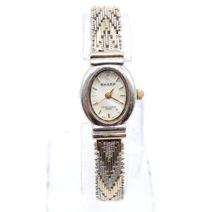 Vintage Sharp Watch Womens Silver Tone Stainless Steel White Classic Dial